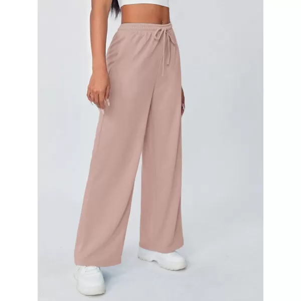 Floerns Women's Causal Drawstring High Waist Baggy Straight Wide Leg Sweatpants with Pockets