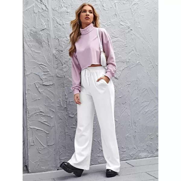Floerns Women's Causal Drawstring High Waist Baggy Straight Wide Leg Sweatpants with Pockets
