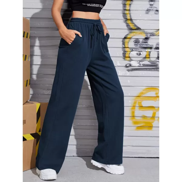 Floerns Women's Causal Drawstring High Waist Baggy Straight Wide Leg Sweatpants with Pockets