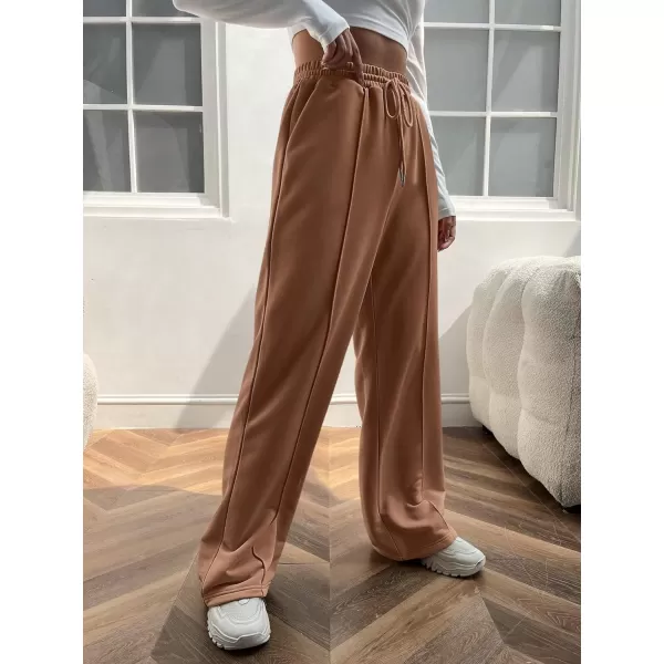 Floerns Women's Causal Drawstring High Waist Baggy Straight Wide Leg Sweatpants with Pockets