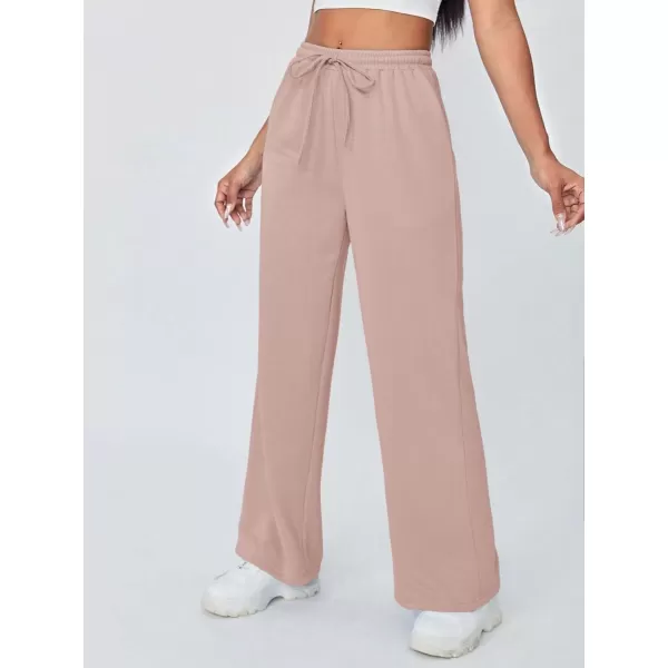 Floerns Women's Causal Drawstring High Waist Baggy Straight Wide Leg Sweatpants with Pockets