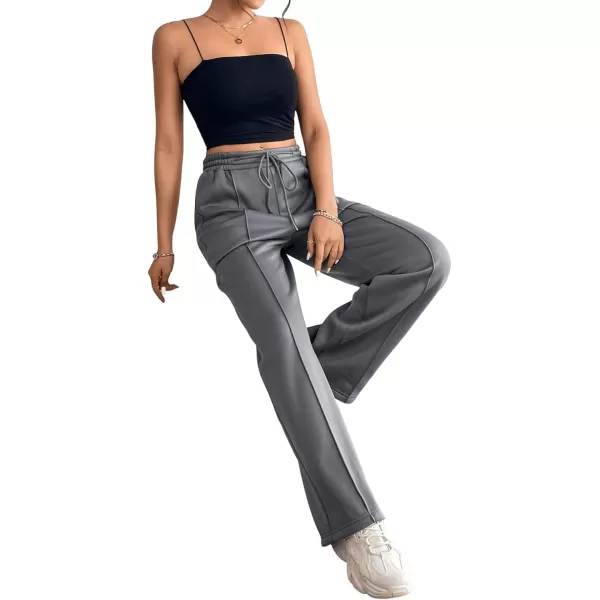 Floerns Women's Causal Drawstring High Waist Baggy Straight Wide Leg Sweatpants with Pockets