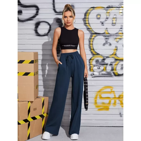 Floerns Women's Causal Drawstring High Waist Baggy Straight Wide Leg Sweatpants with Pockets