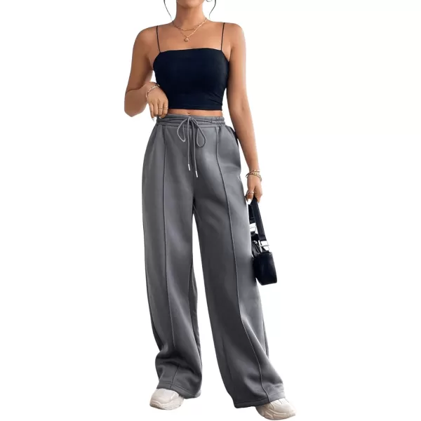Floerns Women's Causal Drawstring High Waist Baggy Straight Wide Leg Sweatpants with Pockets