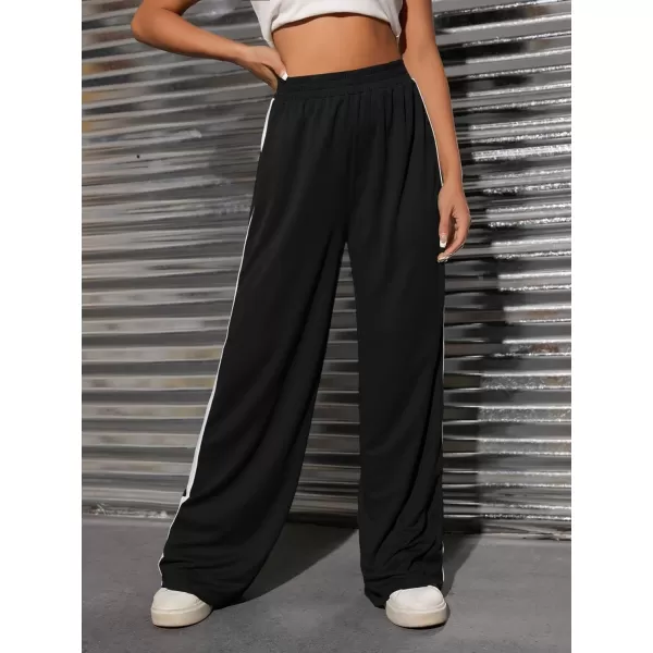 Floerns Women's Causal Drawstring High Waist Baggy Straight Wide Leg Sweatpants with Pockets