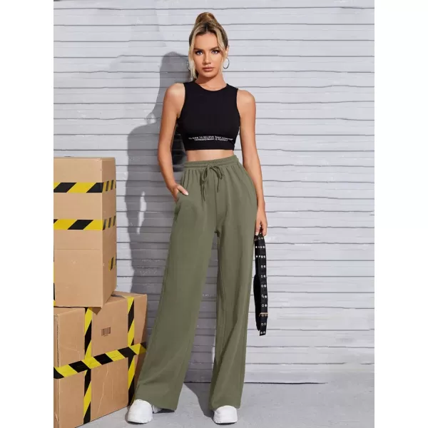Floerns Women's Causal Drawstring High Waist Baggy Straight Wide Leg Sweatpants with Pockets