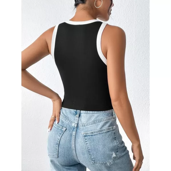 Floerns Women's Colorblock Patchwork Contrast Binding Crewneck Cropped Tank Top