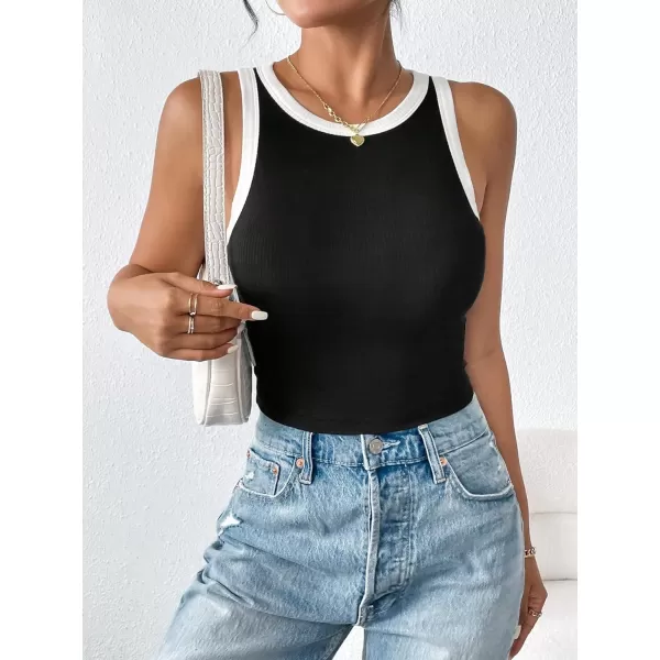 Floerns Women's Colorblock Patchwork Contrast Binding Crewneck Cropped Tank Top