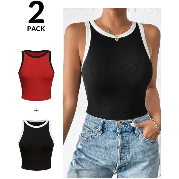 Floerns Women's Colorblock Patchwork Contrast Binding Crewneck Cropped Tank Top