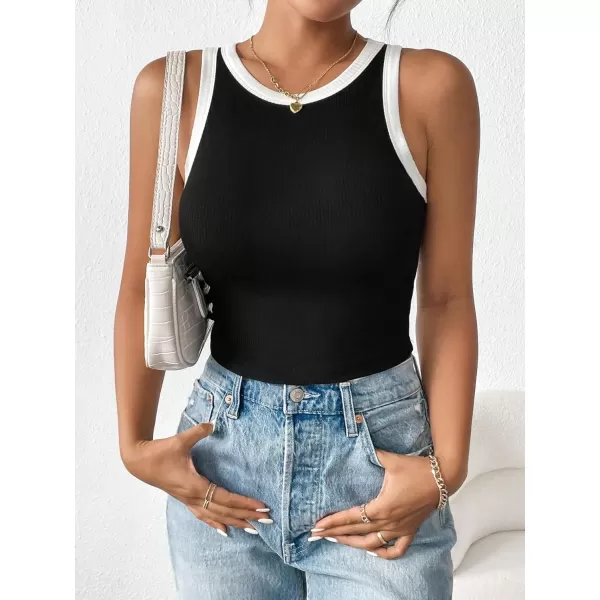 Floerns Women's Colorblock Patchwork Contrast Binding Crewneck Cropped Tank Top