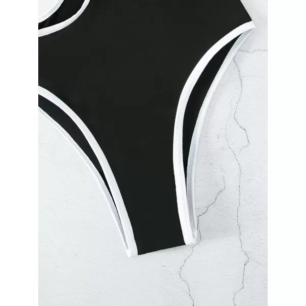 Floerns Women's Cut Out Contrast Binding Monokini High Neck One Piece Swimsuit