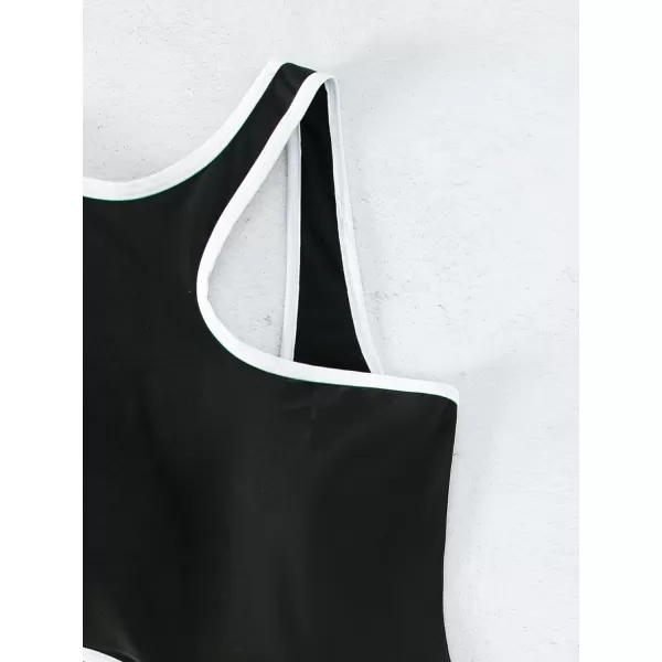 Floerns Women's Cut Out Contrast Binding Monokini High Neck One Piece Swimsuit