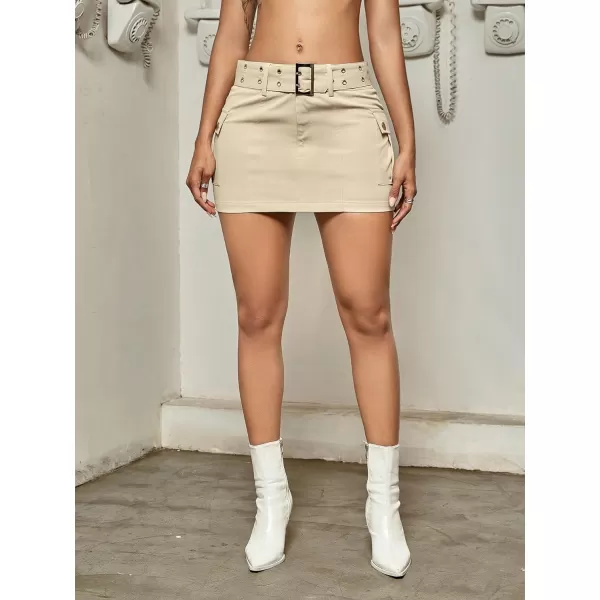 Floerns Women's Flap Pocket Y2K Cargo Skirt Grommet Eyelet Belted Mini Skirt