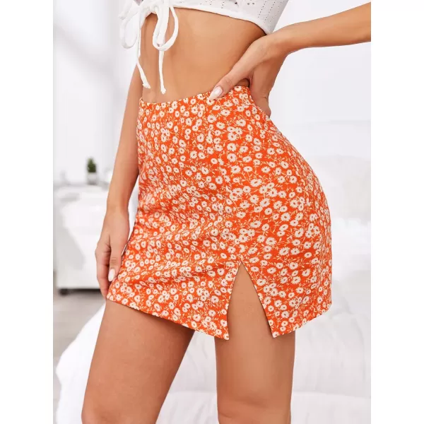 Floerns Women's Floral Print Bodycon Split Mini Skirt