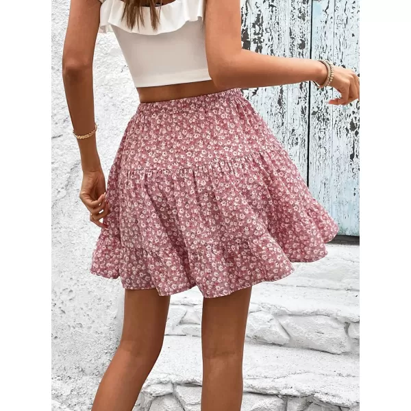 Floerns Women's Floral Print Tie Front Short Skirts High Waist Ruffle Hem Mini Skirts