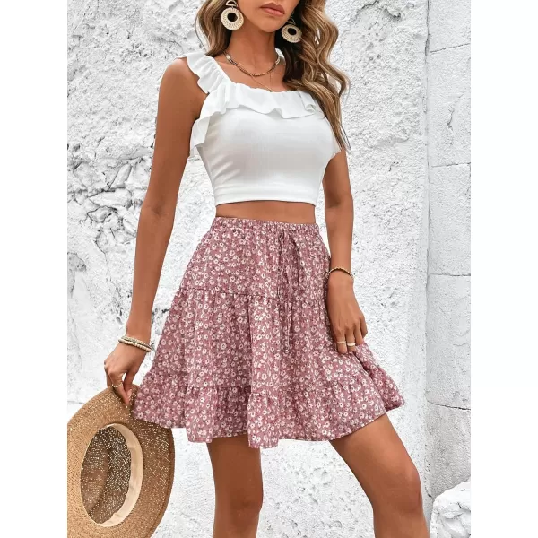 Floerns Women's Floral Print Tie Front Short Skirts High Waist Ruffle Hem Mini Skirts