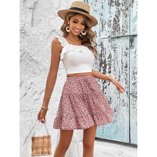 Floerns Women's Floral Print Tie Front Short Skirts High Waist Ruffle Hem Mini Skirts