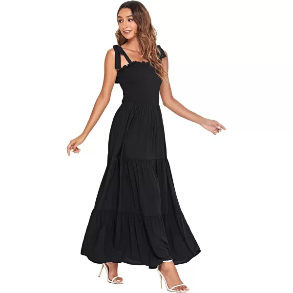 Floerns Women's Floral Print Tie Strap Square Neck Ruffle Boho Maxi Dress