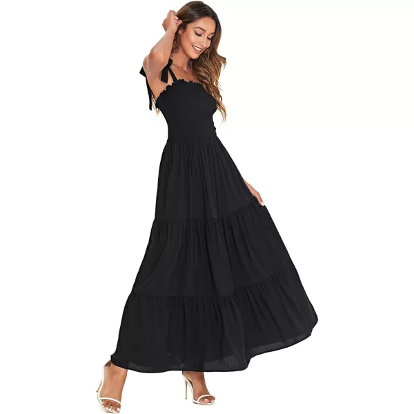 Floerns Women's Floral Print Tie Strap Square Neck Ruffle Boho Maxi Dress