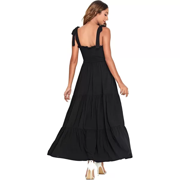Floerns Women's Floral Print Tie Strap Square Neck Ruffle Boho Maxi Dress