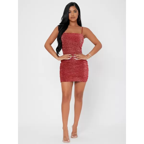 Floerns Women's Glitter Sleeveless Ruched Party Clubwear Bodycon Mini Dress