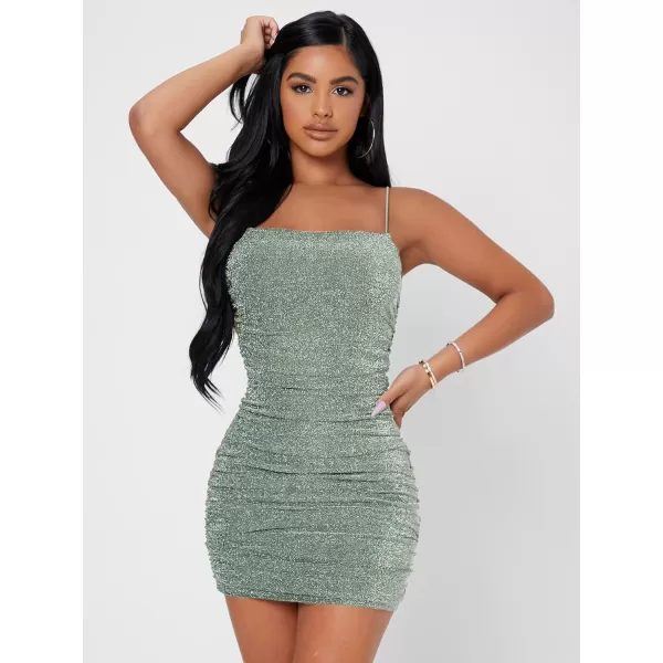 Floerns Women's Glitter Sleeveless Ruched Party Clubwear Bodycon Mini Dress