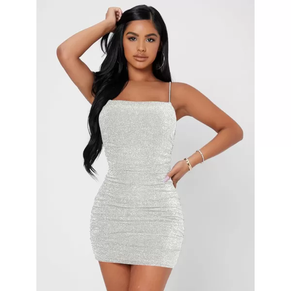 Floerns Women's Glitter Sleeveless Ruched Party Clubwear Bodycon Mini Dress