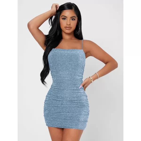 Floerns Women's Glitter Sleeveless Ruched Party Clubwear Bodycon Mini Dress