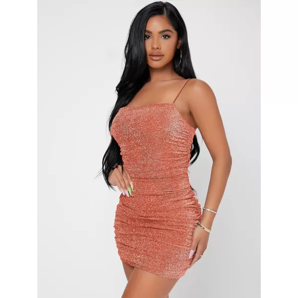 Floerns Women's Glitter Sleeveless Ruched Party Clubwear Bodycon Mini Dress