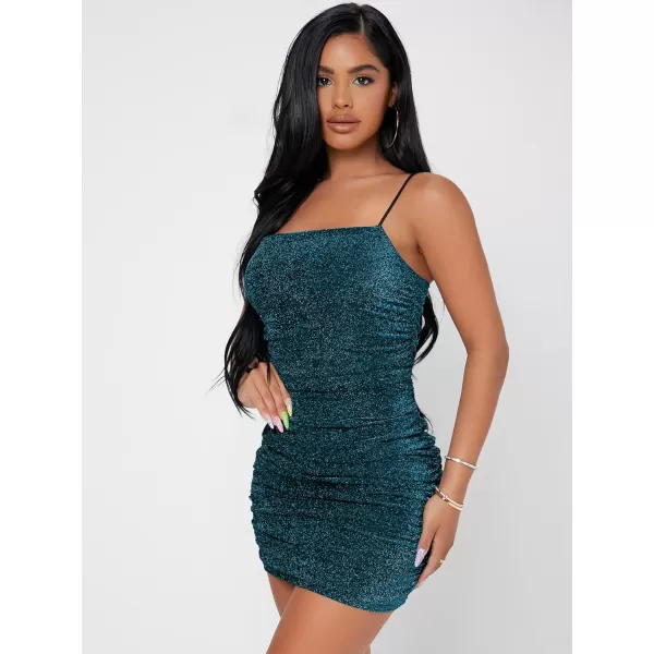 Floerns Women's Glitter Sleeveless Ruched Party Clubwear Bodycon Mini Dress