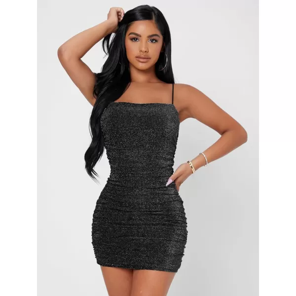Floerns Women's Glitter Sleeveless Ruched Party Clubwear Bodycon Mini Dress