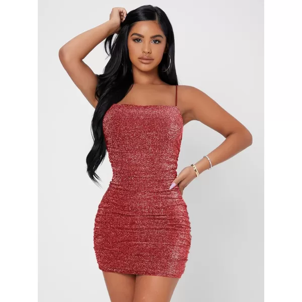 Floerns Women's Glitter Sleeveless Ruched Party Clubwear Bodycon Mini Dress