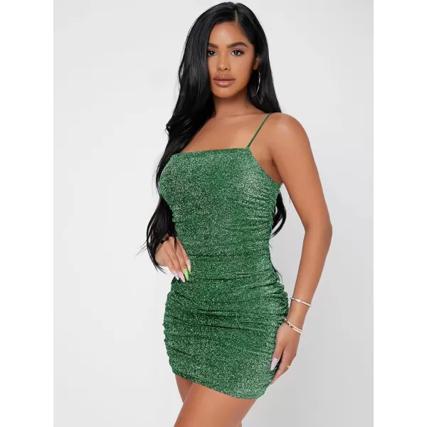 Floerns Women's Glitter Sleeveless Ruched Party Clubwear Bodycon Mini Dress
