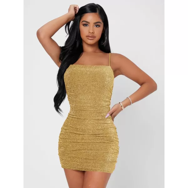 Floerns Women's Glitter Sleeveless Ruched Party Clubwear Bodycon Mini Dress
