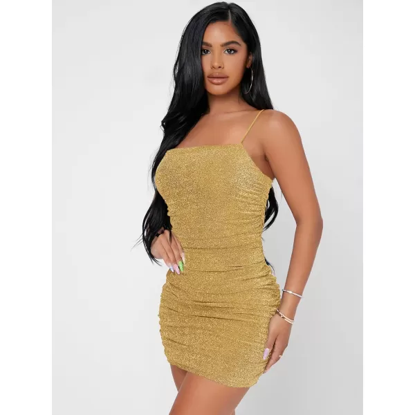 Floerns Women's Glitter Sleeveless Ruched Party Clubwear Bodycon Mini Dress