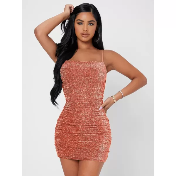 Floerns Women's Glitter Sleeveless Ruched Party Clubwear Bodycon Mini Dress