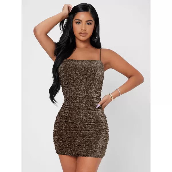 Floerns Women's Glitter Sleeveless Ruched Party Clubwear Bodycon Mini Dress