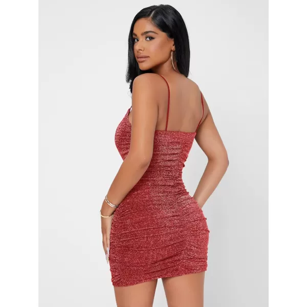 Floerns Women's Glitter Sleeveless Ruched Party Clubwear Bodycon Mini Dress