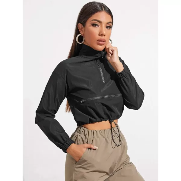 Floerns Women's Half Zip Long Sleeve Drawstring Hem Cropped Jacket Windbreaker