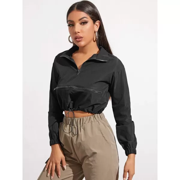Floerns Women's Half Zip Long Sleeve Drawstring Hem Cropped Jacket Windbreaker