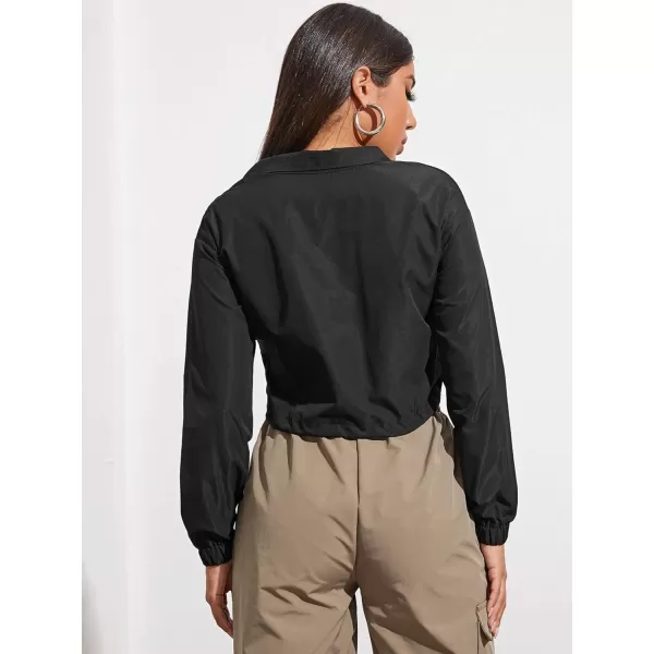 Floerns Women's Half Zip Long Sleeve Drawstring Hem Cropped Jacket Windbreaker