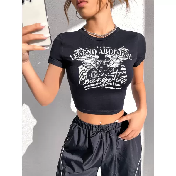 Floerns Women's Letter Graphic Print Short Sleeve Tee Shirt Crop Top