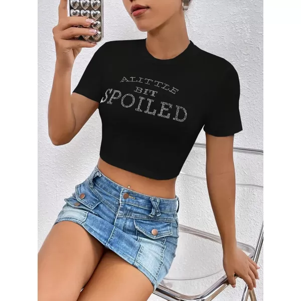 Floerns Women's Letter Graphic Print Short Sleeve Tee Shirt Crop Top