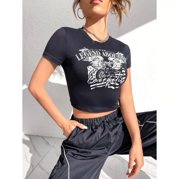 Floerns Women's Letter Graphic Print Short Sleeve Tee Shirt Crop Top