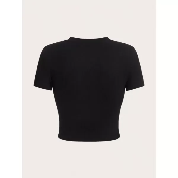 Floerns Women's Letter Graphic Print Short Sleeve Tee Shirt Crop Top