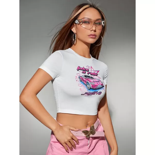 Floerns Women's Letter Graphic Print Short Sleeve Tee Shirt Crop Top