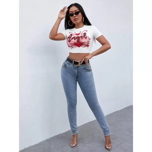 Floerns Women's Letter Graphic Print Short Sleeve Tee Shirt Crop Top