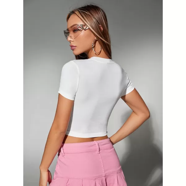 Floerns Women's Letter Graphic Print Short Sleeve Tee Shirt Crop Top