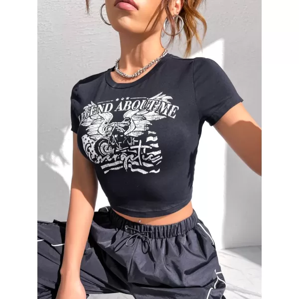 Floerns Women's Letter Graphic Print Short Sleeve Tee Shirt Crop Top