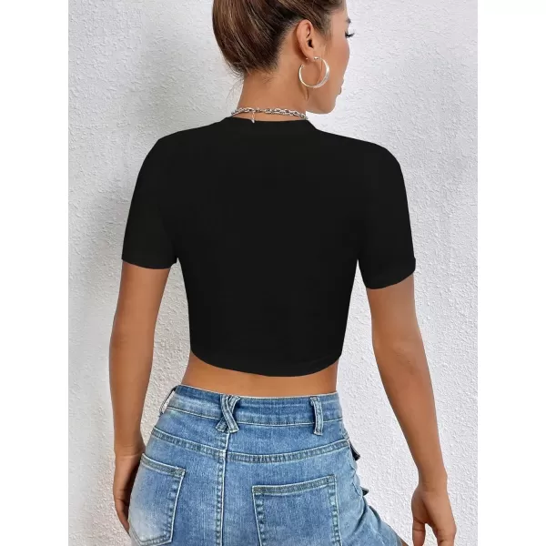 Floerns Women's Letter Graphic Print Short Sleeve Tee Shirt Crop Top